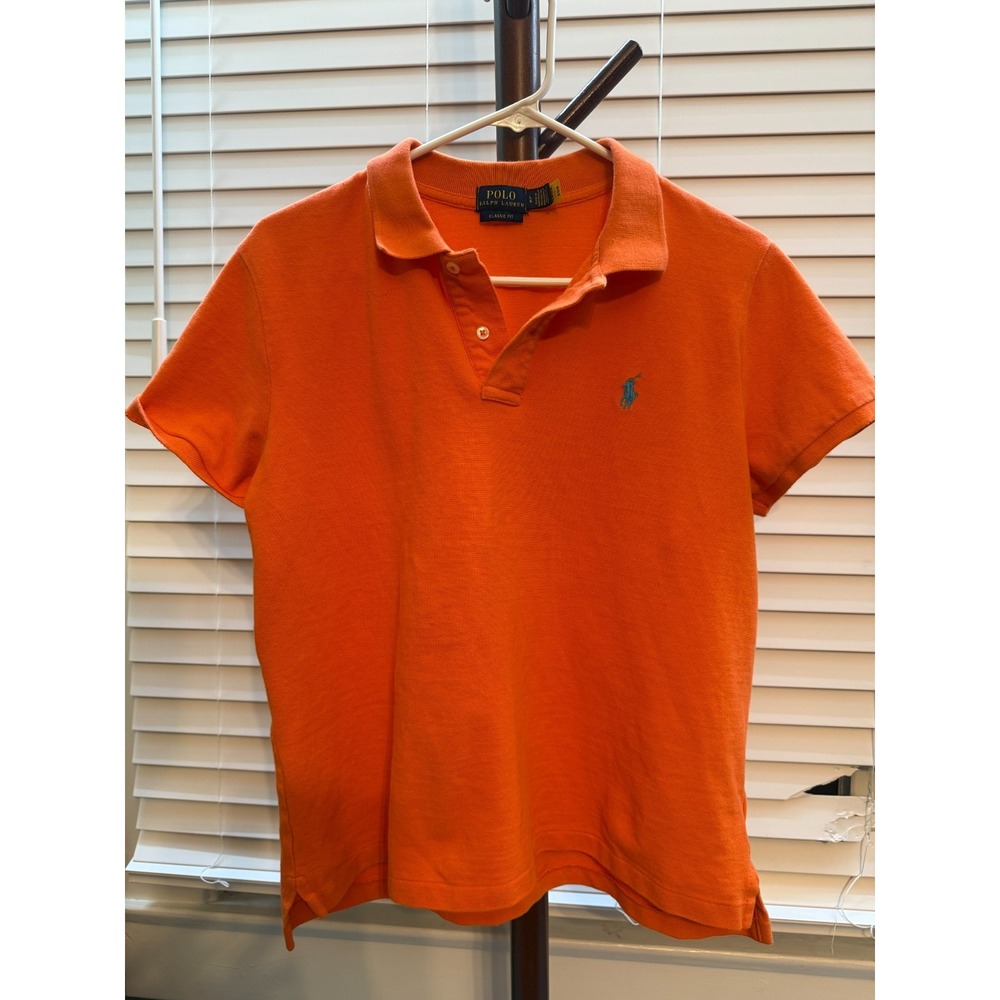 Polo Ralph Lauren Polo Shirt Mens Large Orange Classic Fit Blue Pony Cotton